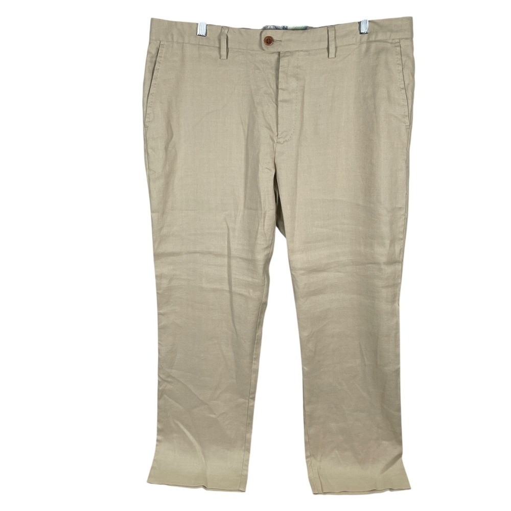 Tommy Bahama Linen Blend Chino Pants Mens 40x30 Beige Flat Front Casual Beach